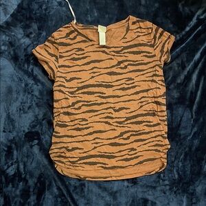 H&M Orange and Black Striped Short Sleeve Top